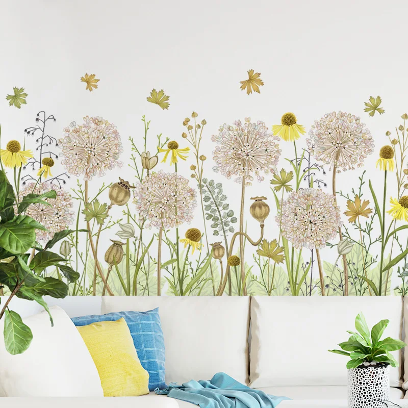 Corner decoration Wall Sticker DIY Home dandelion and Daisy flower garden design Wallpaper Decor PVC Removable Stickers
