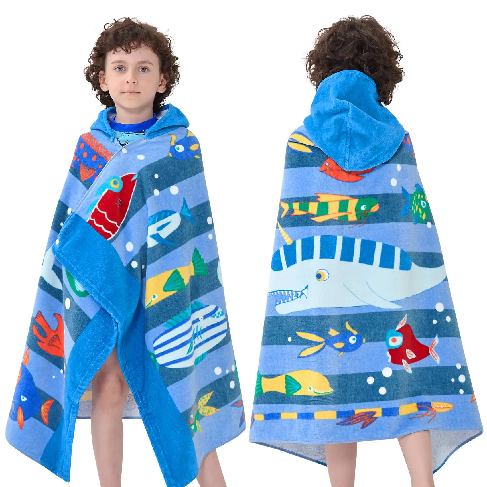 Factory wholesale Children Printed Hooded Towel Cartoon Absorbed Swimming Kids poncho Hooded Bath Beach Towel