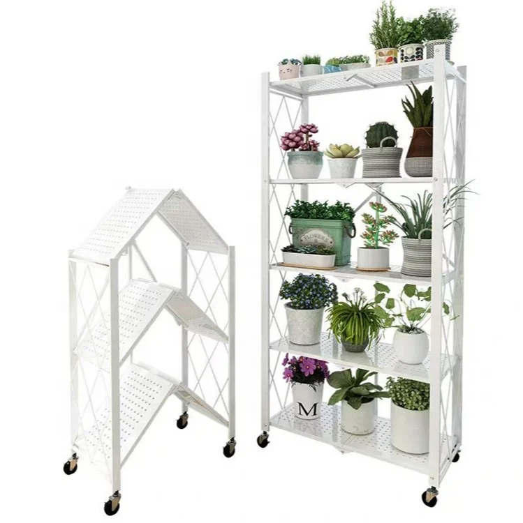 Wholesale Free Installation Folding Iron Flower Rack Kitchen Rack Floor Type Multi-layer Oven Storage Rack
