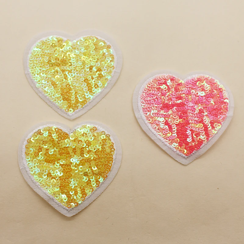High quality fashion colorful shiny sequin heart iron sew on embroidery patch for clothing