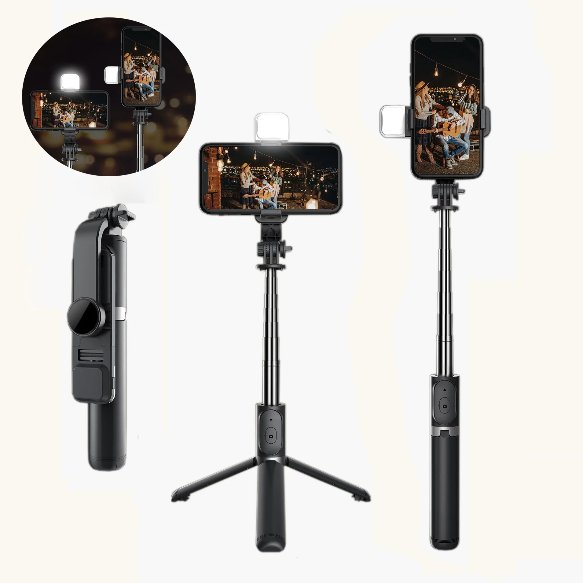 YTGEE 360 Rotation Portable Selfie Stick Monopod Wireless  Remote Control Stand Selfie Stick Tripod with Fill Light for Iphone