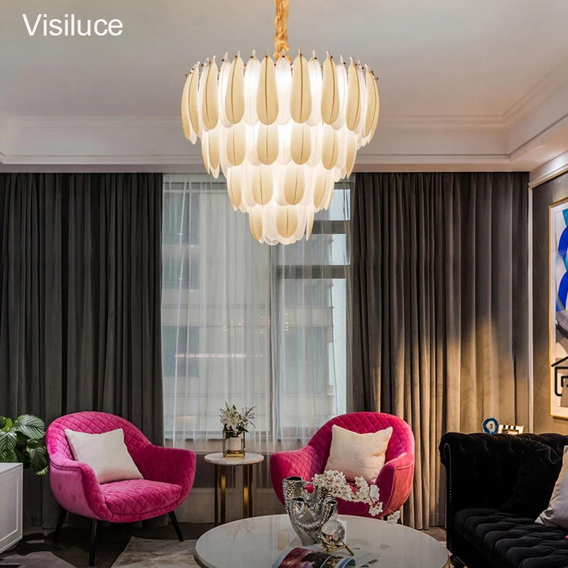 European Contemporary Glass Lighting Fixture Decorative Hotel Villa Living Room Pendant lamp Round gold Luxury Modern Chandelier