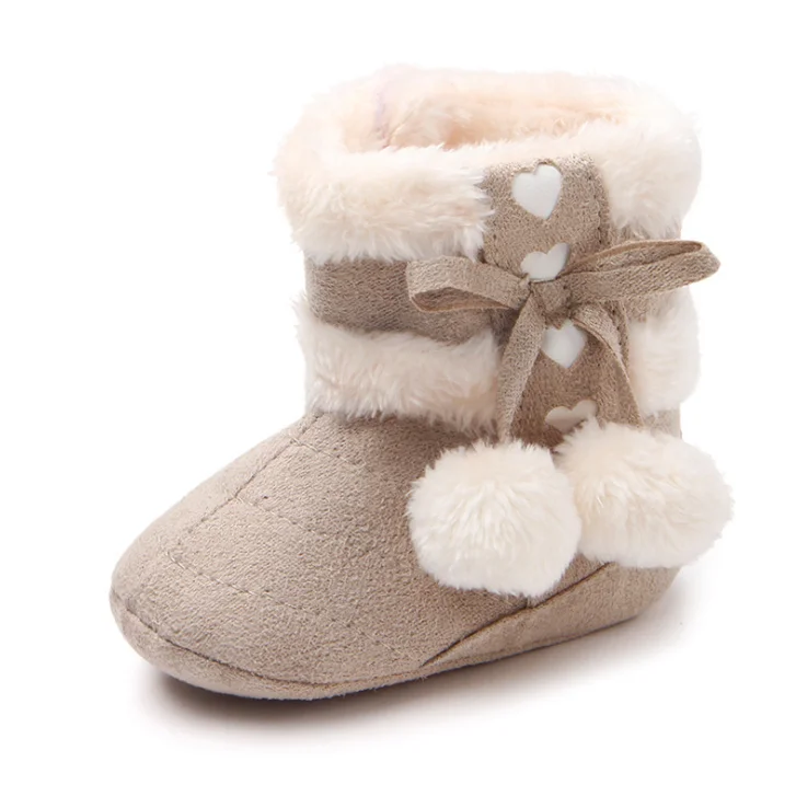 Sweet Heart Bow Knot Suede Fabric Winter Warm Baby Snow Boots