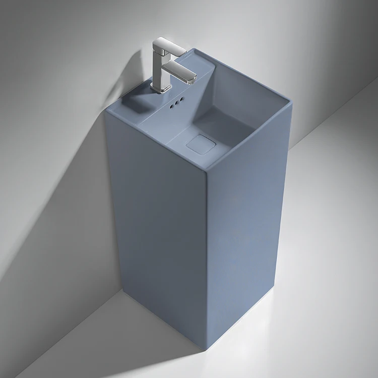 High quality Floor Standing Ceramic Hand Wash Bath pedestal Sink Matte Grey Color Bathroom wash basin with pedestal