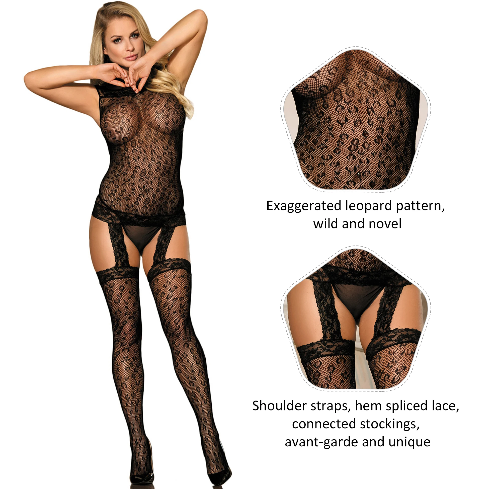 Wholesale Nylon Sheer Mesh Lace Lingerie Bodystcking Free Box Latex Sexy  Full Body Stocking 2XL