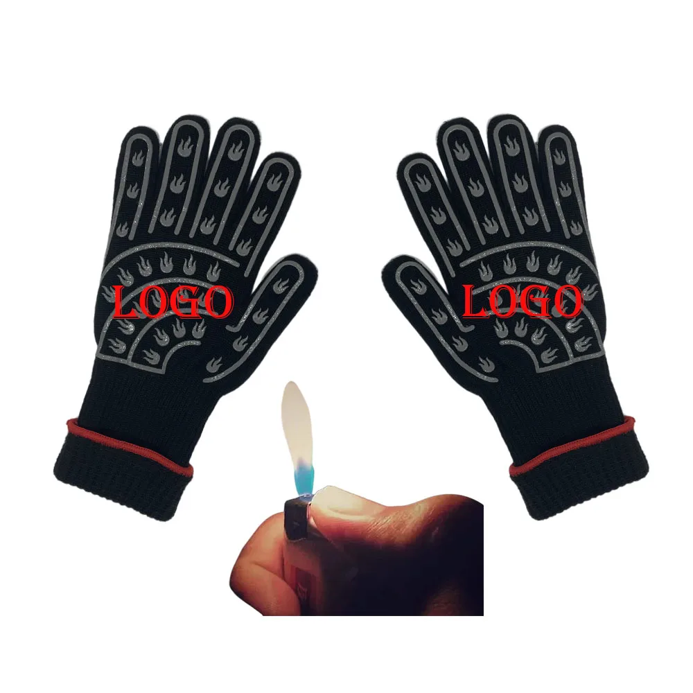 Hot Selling Non-Slip Custom Pattern Grill BBQ Gloves Oven Heat Resistant Oven Grill Gloves For Kitchen Tool
