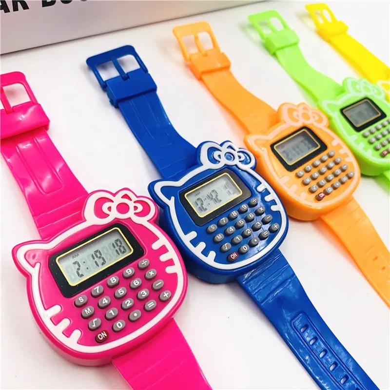 Wholesale Beautiful Cat shape Kids Student Hand Watch With Calculator Silicon Case For Children Jam Tangan Murah