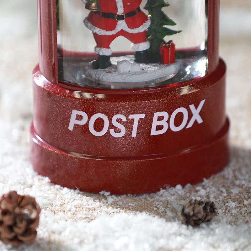 
Popular battery operated Red Post Box Santa snow globe music box Led light Water Globe Christmas lantern 