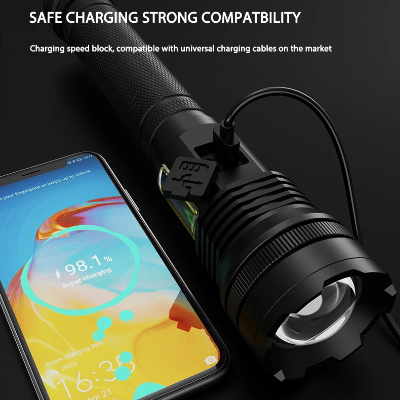 Hot Sale Digital Power Display Cob Telescopic Zoom Usb Rechargeable Aluminum Alloy White Led Torches Lights Tactical Flashlight