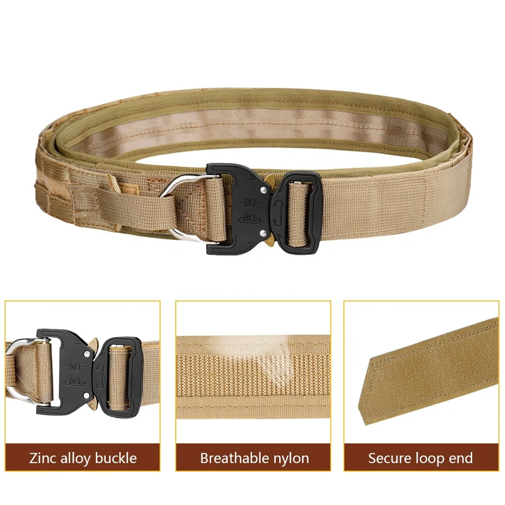 Nylon MOLLE Battle Double Belt with Metal Cobra Buckle and Anti-Slip Pad Inner Belt Law Enforcement Tactical Utility Duty Belt