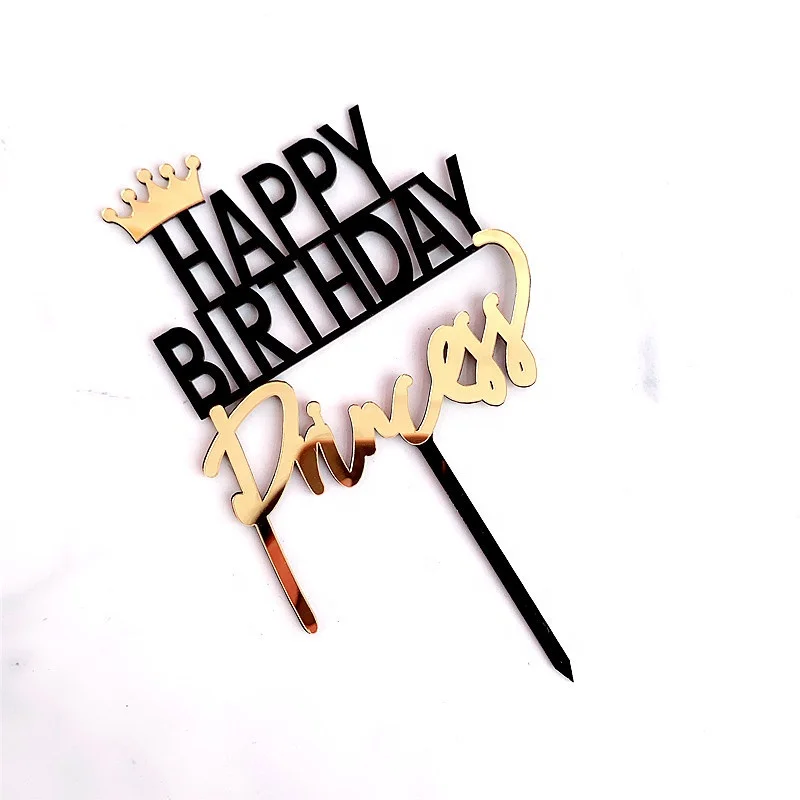 Acrylic Letter King Queen Princess Prince Happy Birthday Cake Topper With Golden Crown Bachelorette Party Supplies
