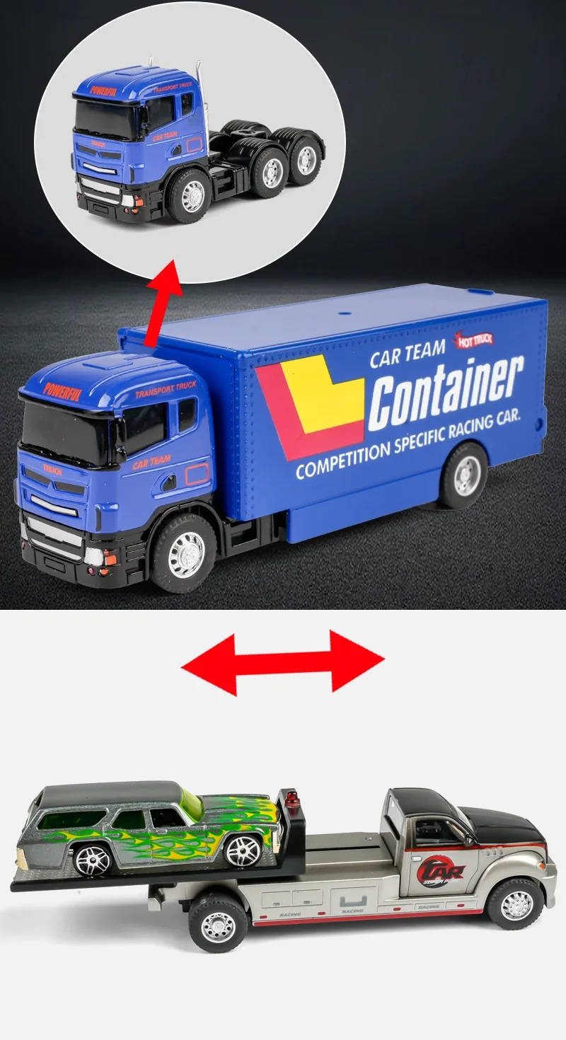 Metal Car Toys Die Cast Model Truck Toy Transporter Truck Ladder Juguetes Rescue Truck with small car