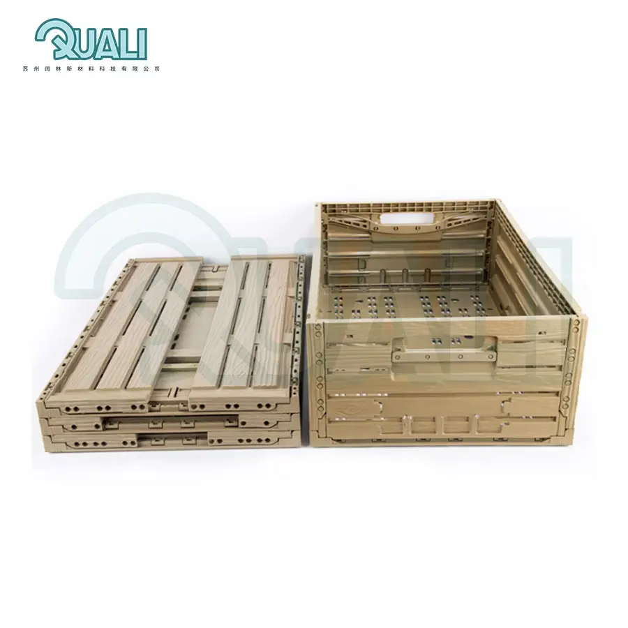 Quali Wood Effect Folding Collapsible Plastic Storage Rpc Crate 600*400*220mm