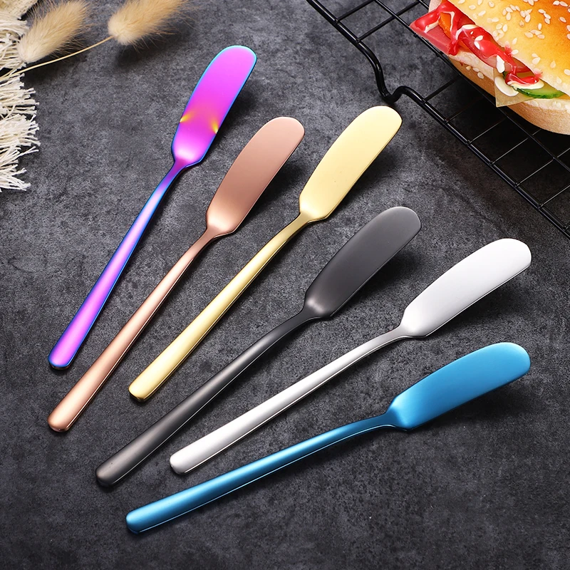 
Colorful Reusable 304 Stainless Steel Butter Knife Utensil Cutlery Cheese Dessert Jam 