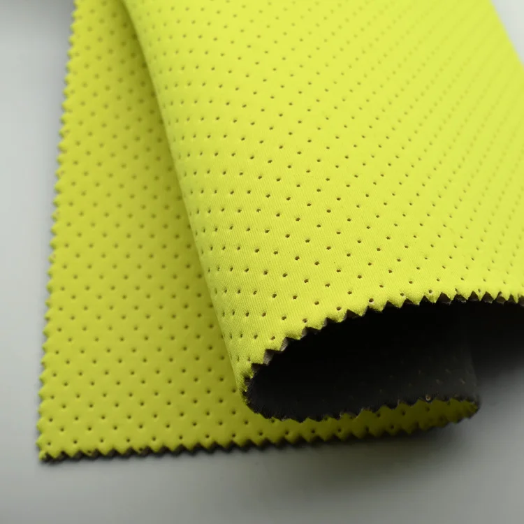 soft 2mm perforation SBR neoprene laminate with fluorescent plain polyester fabric for bags