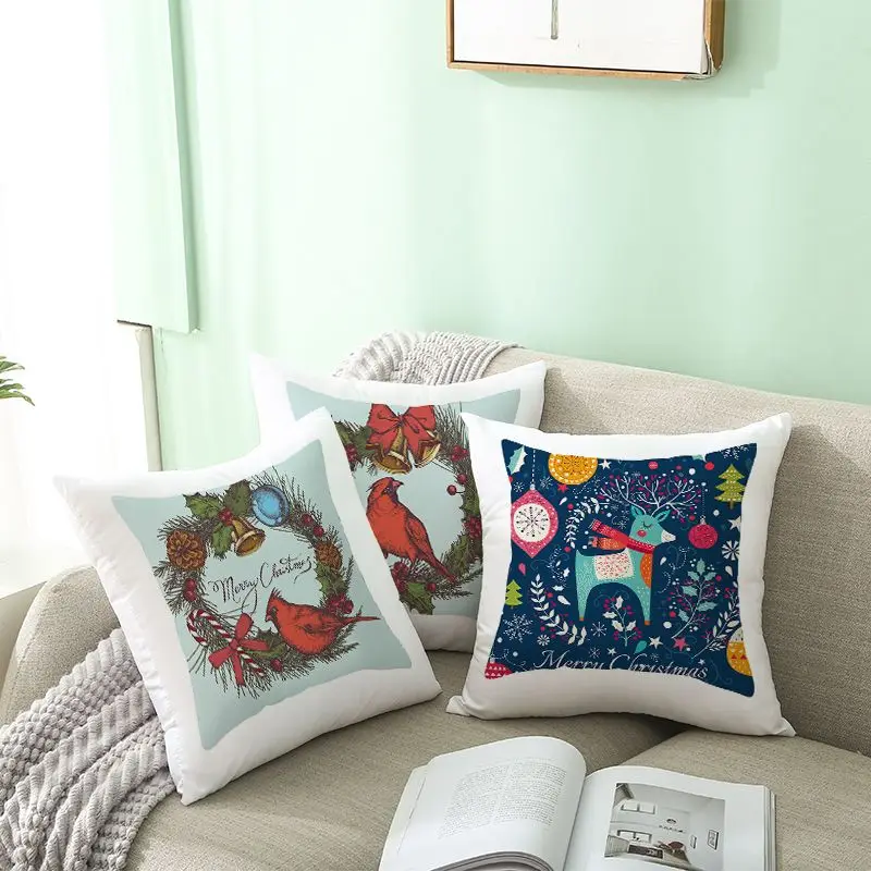 Wholesale custom Christmas Decorations Throw Pillow Covers 18X18 inch Winter Holiday Cotton Linen Throw Christmas Pillow Case Co