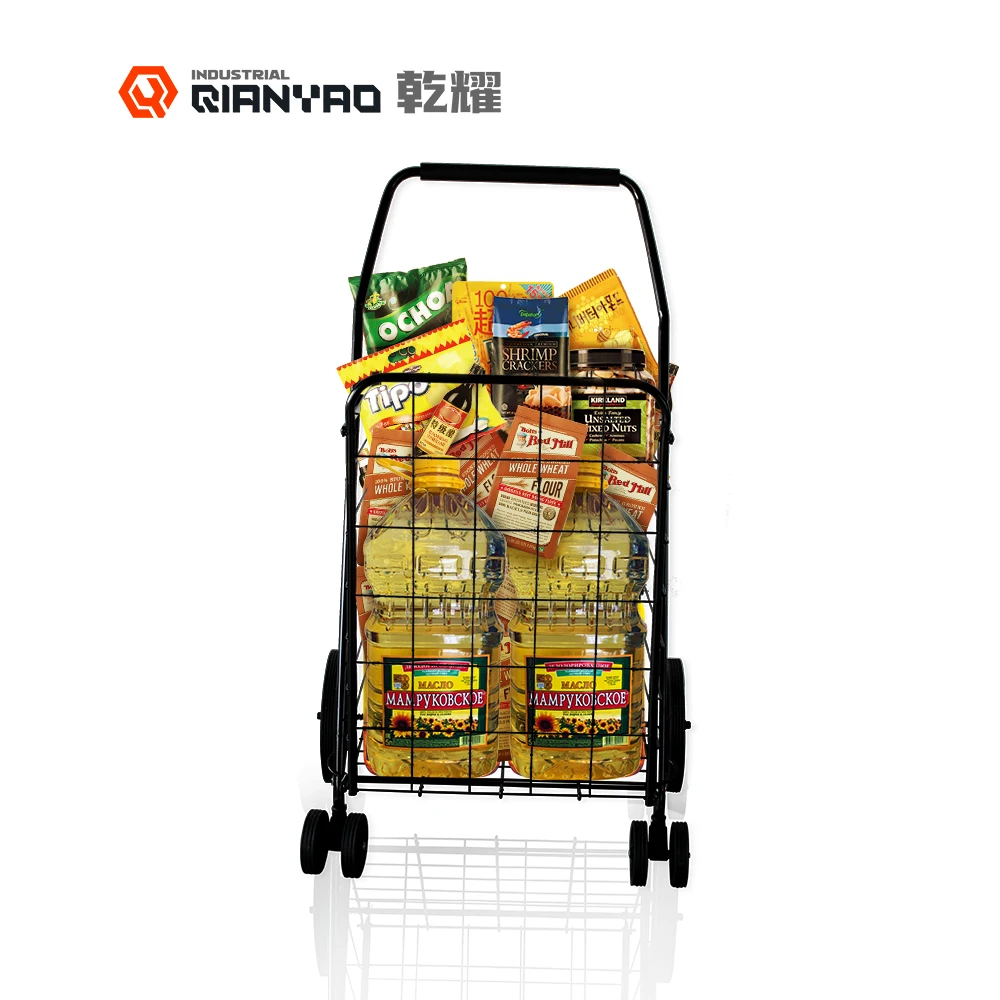 75lb 35KG Folding Shopping Grocery Basket Large Metal Rolling Laundry grocery cart with wheels  for supermarket