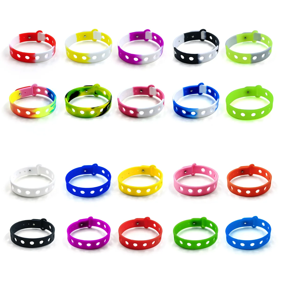 Hot selling 22.5cm Multicolor Soft Rubber silicone bracelets with holes Adjustable button sports Wristband anti-static bracelets