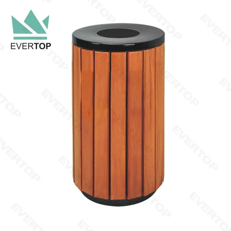 DA-78C2 45L 12 Gallon Park Open Top Waste Bin Wooden Dustbin Public Garbage Bin Wood Trash Bins Outdoor Plastic Wood Trash Can