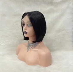 Jennifer Fashion Double Drawn Short Black Woman Weaf Virgin Brazilian Lace Front Braid 100 Bob Wig Human Hair