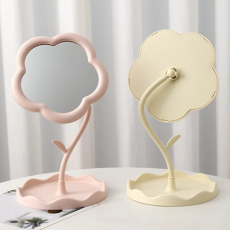 Home Decor Cute Lovey Girls Flower Shaped Makeup Vanity Mirror PP Plastic Cosmetic Desk Tabletop Mirrors with Frame