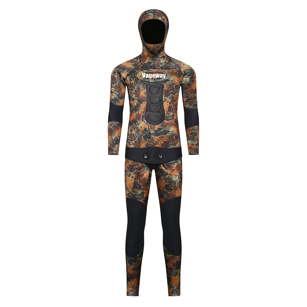camouflage neoprene 2 pieces  long sleeve custom hooded surfing suit diving suit swimming fishing wetsuit 3mm wetsuit 5mm