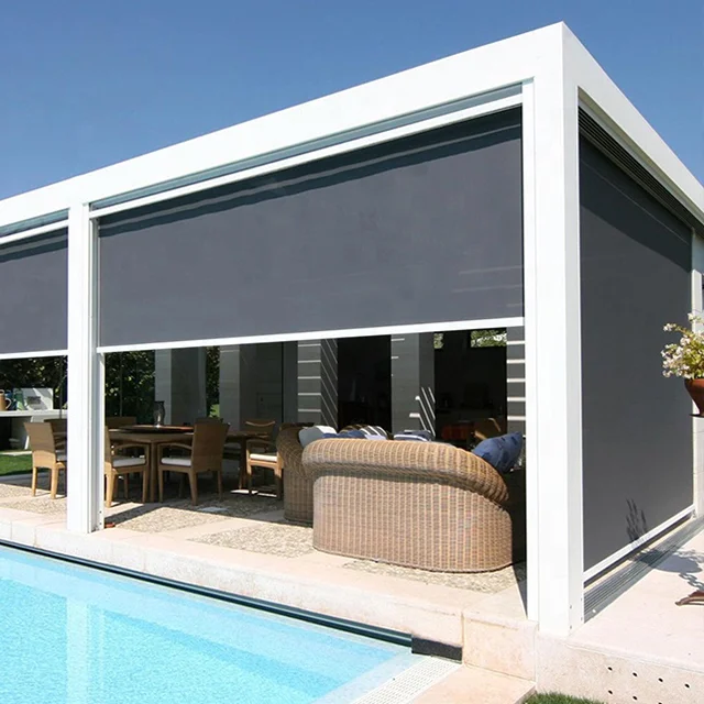 Motorized Curtains For Outdoor Gazebo Pergola With Blackout Material