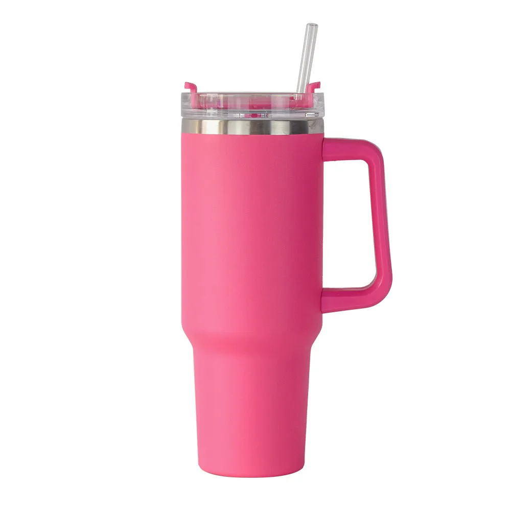 40 oz double wall vacuum insulated stainless steel 40oz tumbler with handle straw lid powdered coated wholesale bulk