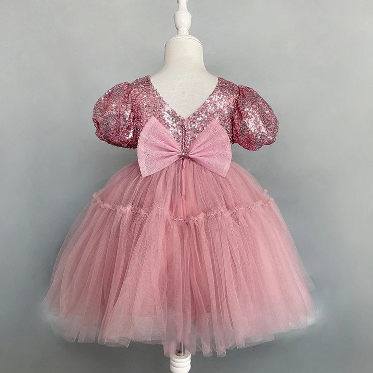 wholesale Luxury princess sequin sparkle baby 1st birthday party christening dress 0-12months
