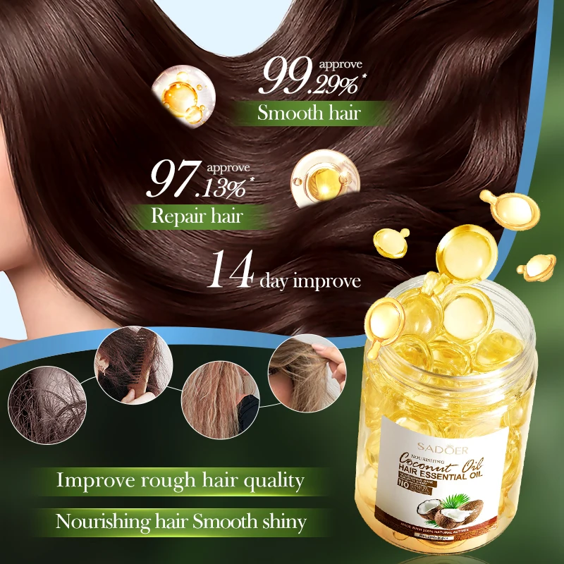 OEM SADOER Private Label Coconut Oil Nourishing Hair Care Products Lmprove Dry Brighten Hair Color Smooth Hair Care Capsule