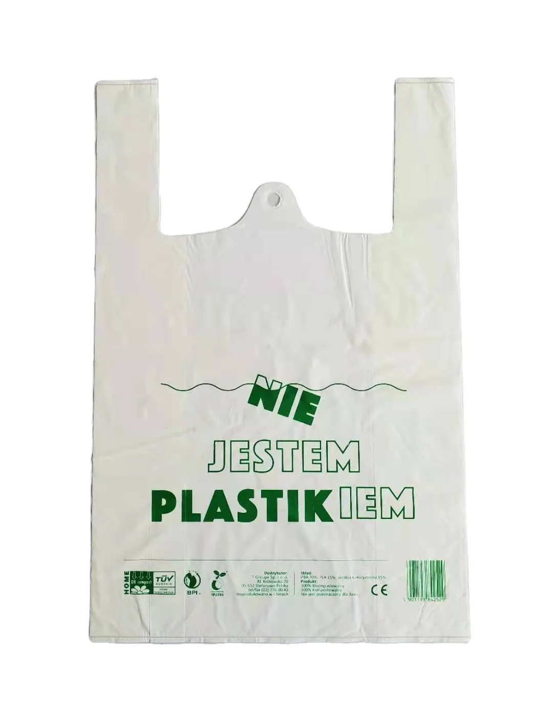 EGP biodegradable plastic shopping T-shirt bags 100% corn starch vest handles biodegradable packing bag