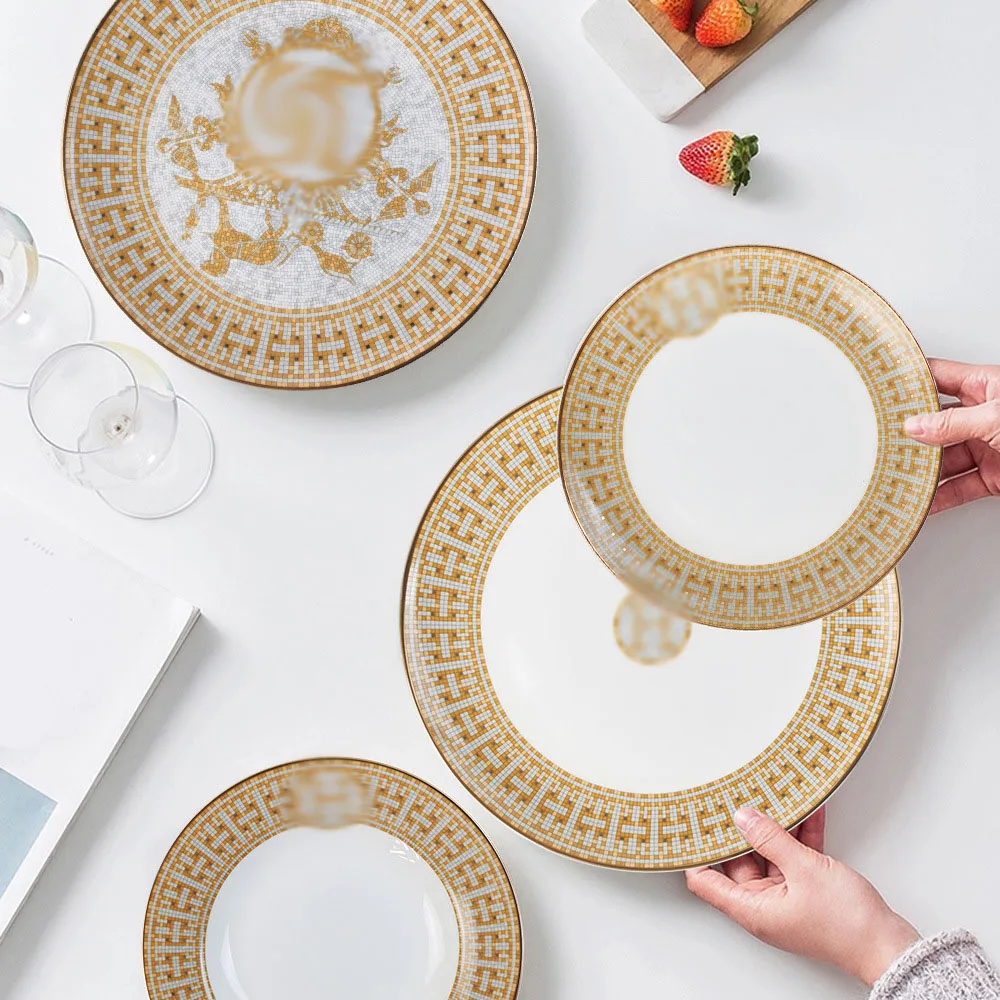 Wholesale Bone China Dinnerware Set 4pcs Plate Set Nordic Mosaic Horses Porcelain Dishes Plates