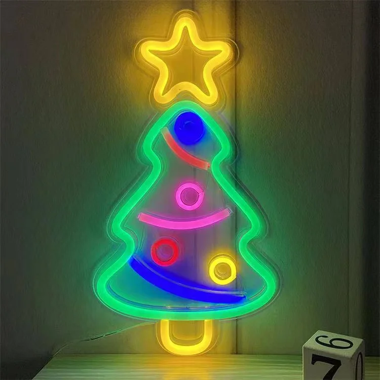 Wall Mounted Colorful Dc12v 3d Outdoor Use Changeable Custom Made Led Merry Christmas Tree Neon Light Sign