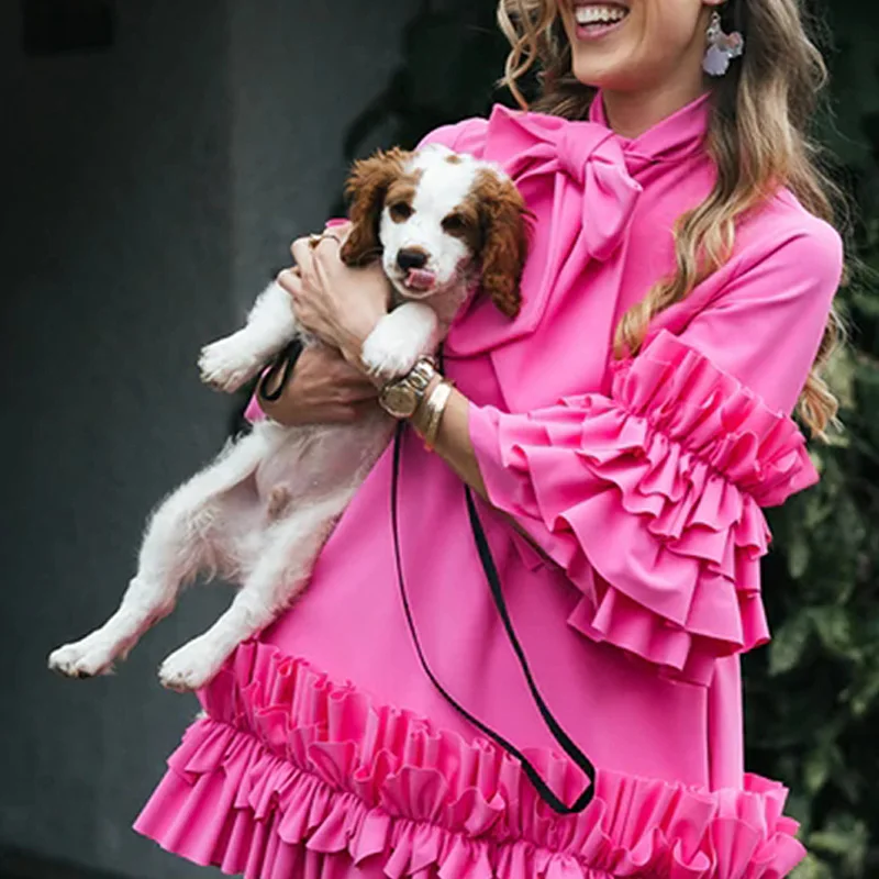 2022 Custom Ruffle Trim Greta Constantine Abacus Mini Dress Elegant With Tie