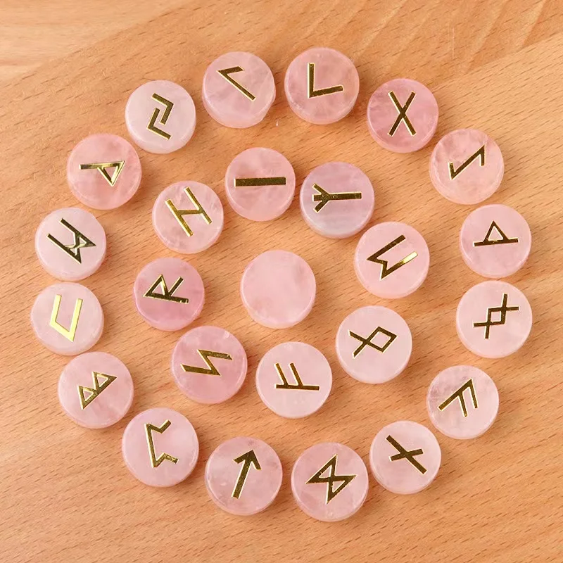 Natural crystal gemstone Rune alphabet disc set Nordic Germanic crystal craft ruin symbols