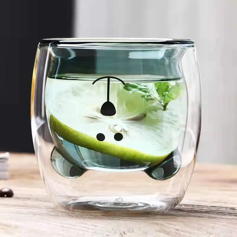 
 Из высокачественного боросиликатного стакан 250 мл медведь с двойными стенками СТЕКЛЯННЫЙ КОФЕЙНЫЙ чайный напиток пивные кружки чашки чашка сока молока без ручки  