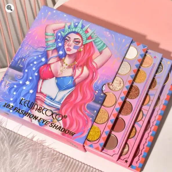 Оптовая продажа, новые модные цветные тени для век KEVIN & C 102, тени для век с четырьмя складками, сексуальные женские тени, паллеты, блестящая косметика для девочек