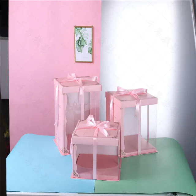 Hot new products china suppliers fashion pink plastic cake box popular good quality pink half clear cake box