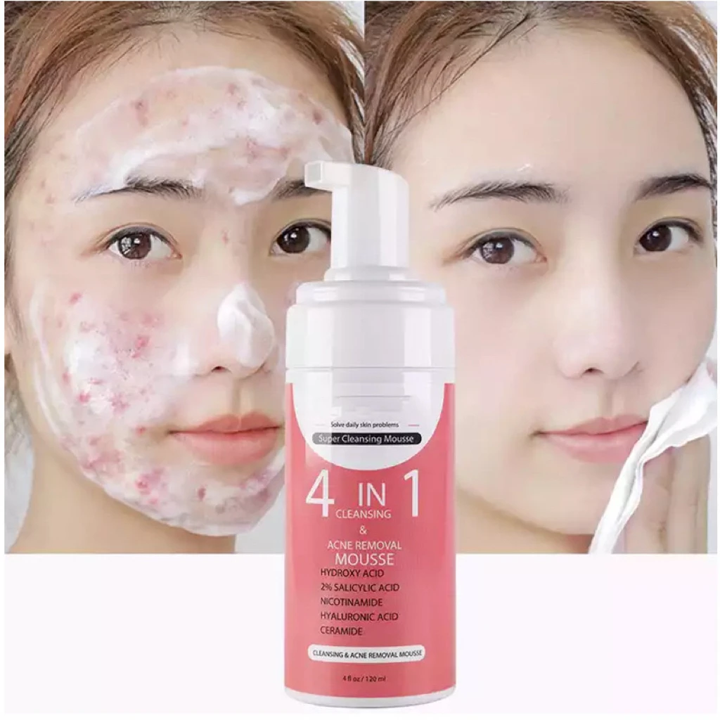 Private Label Korean Organic Cleansing Mousse BHA Salicylic Acid Acne Clear 4 In 1 Face Wash Facial Deep Foam Cleanser