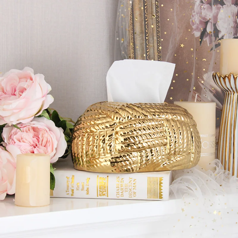 T029G Luxury ceramic tissue box napkin holder for dining table gold tissue holder for home decor