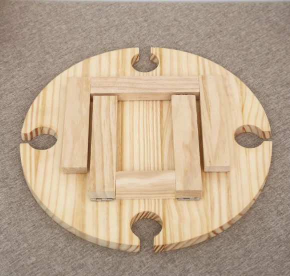 Hot sell Portable Wine Picnic Table with Bottle and Glass Holder Foldable Bamboo Table Wood Serving Tray