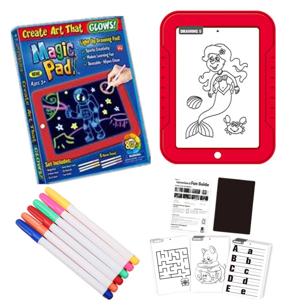 Hot sell kids LED light Magic drawing pad glow in dark drawing board learning Tool for kis