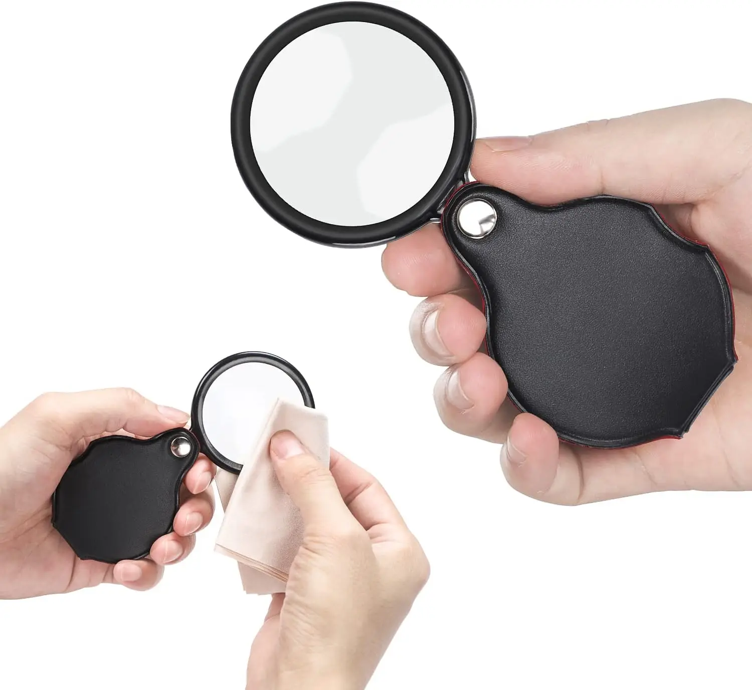 6X 60mm Small Magnifying Glass Pocket Magnifier Folding Magnify Glass with Rotating Protective Holster