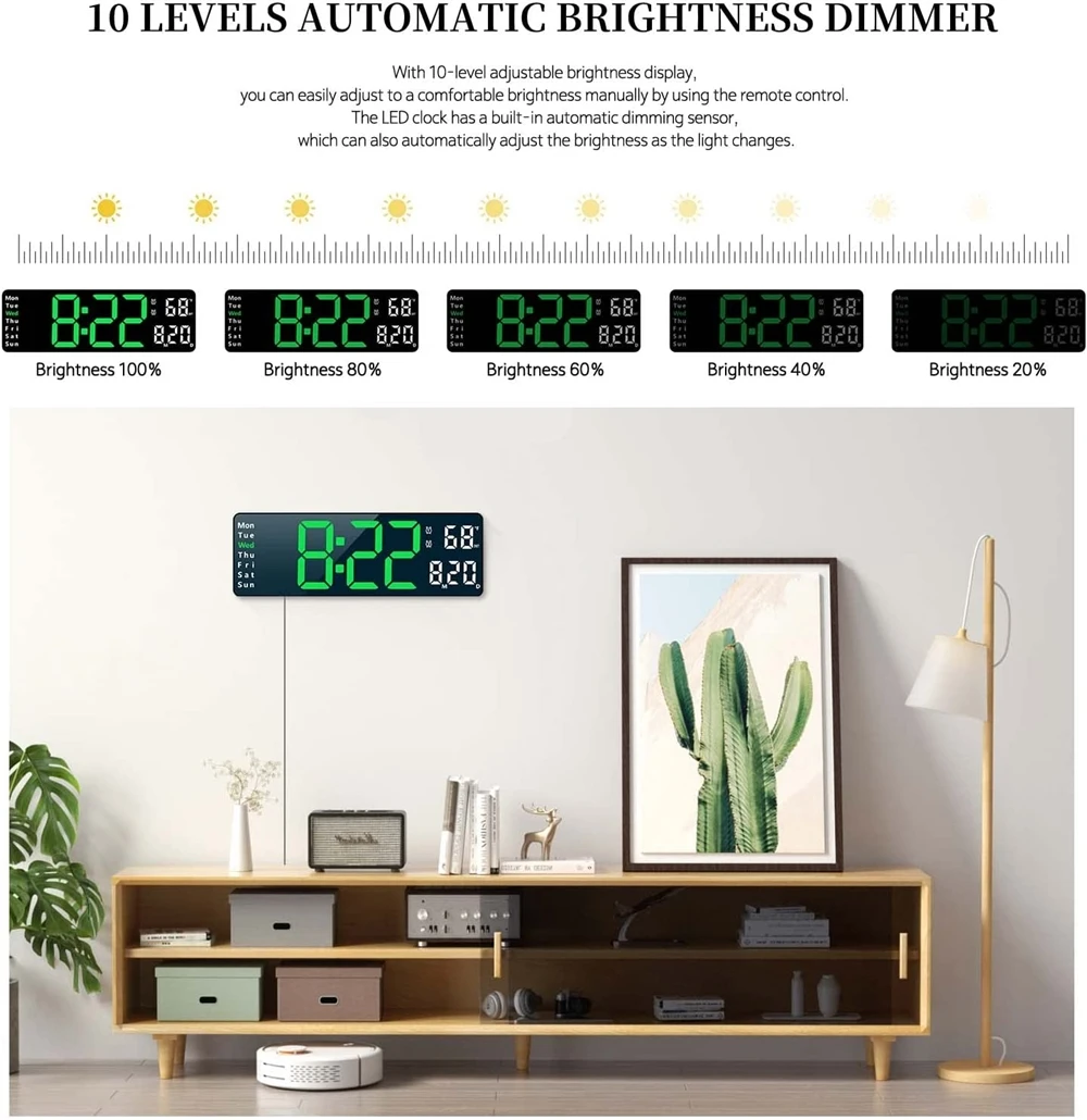 Large Screen Digital Wall Clock With Indoor Temperature Nordic Simple Living Room Wall Desk Led Alarm Clock with Remote Control