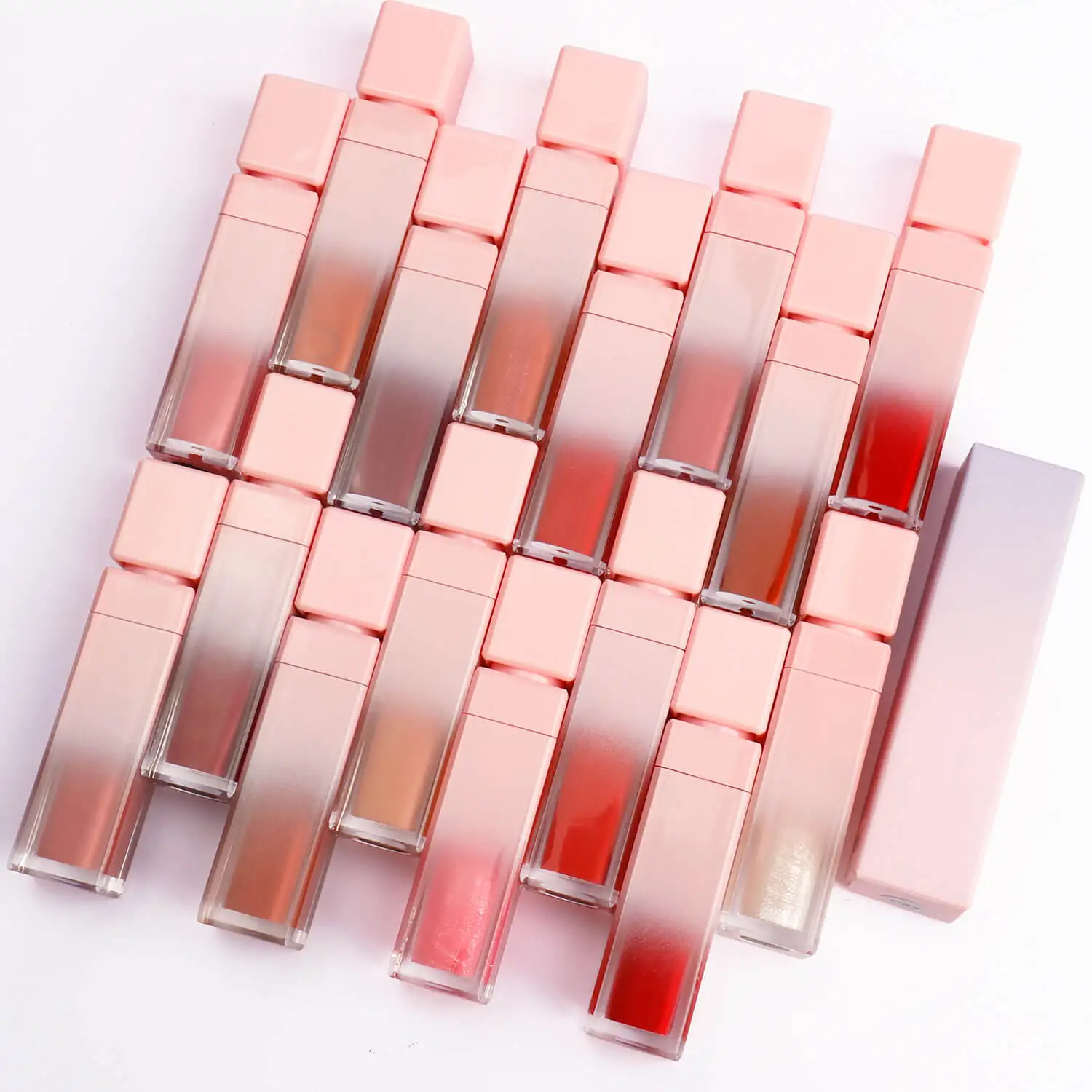 Luxury cute square pink gradient lip gloss tubes P35 with hot selling lipstick wholesale private label lip gloss vendor