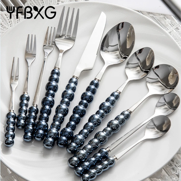 Wholesale new utensils flatware stainless steel cutlery knife fork spoon set with ceramic pearl handle