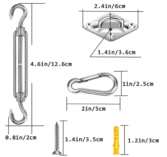 Sun Shade Sail Installation Hardware Stainless Steel Hardware Kit For Triangle Rectangle Shade Sails