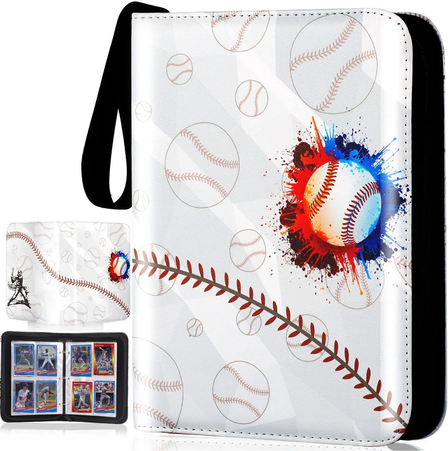 PU Leather Zippered Trading Card Folder Binder Album Zipper Baseball 4 pockets Custom Trading Card Binder