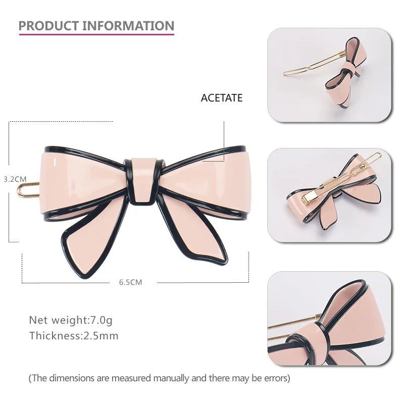 KL French Style Classic Small Knot Bow Spring Simple Color Light Plate  Exquisite Acetate  Hair Pin Clip Accessories