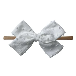 3.5 inch Shabby Cotton Fabric Hair bow With Headbands Soft Nylon Hairbands Hair bands Accessories for Children Baby Girls